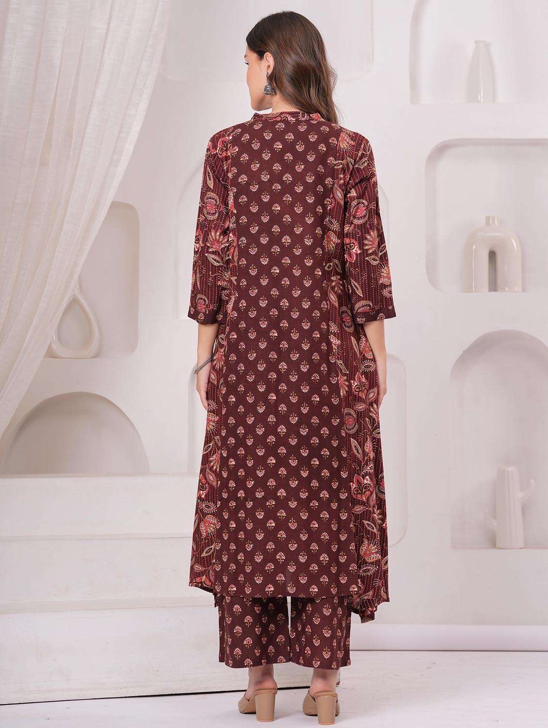 women floral printed three quarter sleeve kurta pant set - 22146647 - Standard Image - 4