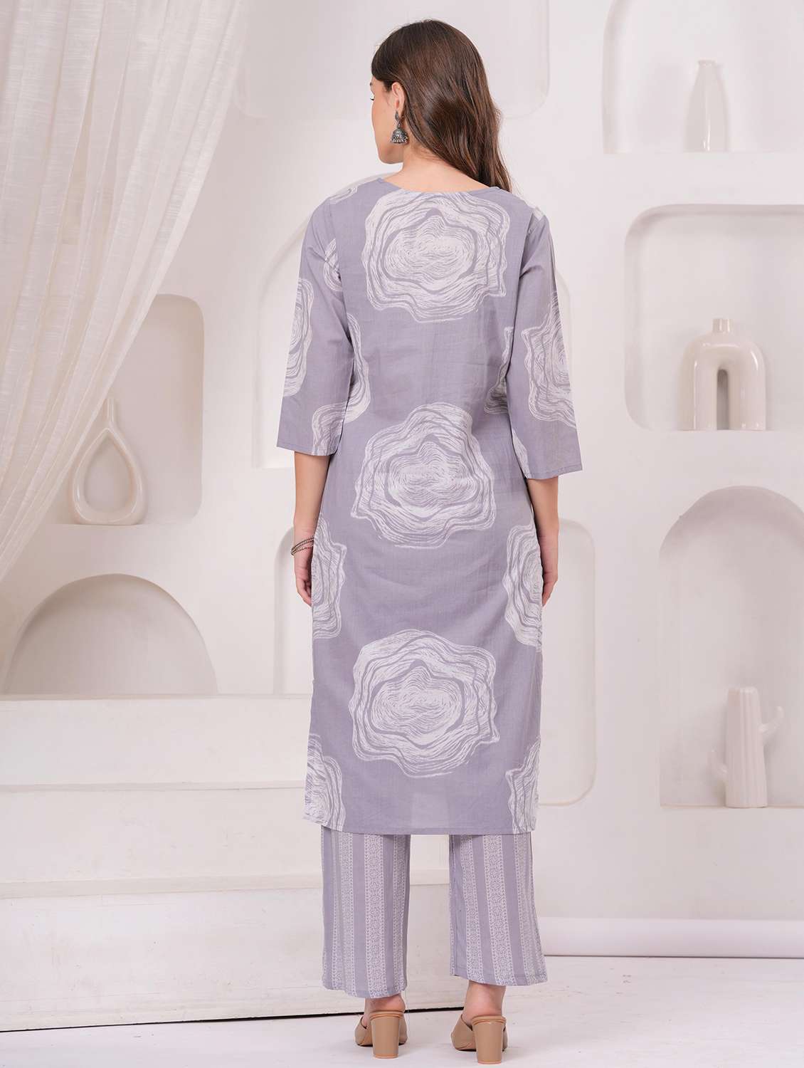 women printed three quarter sleeve kurta pant with dupatta set - 22146659 - Standard Image - 4