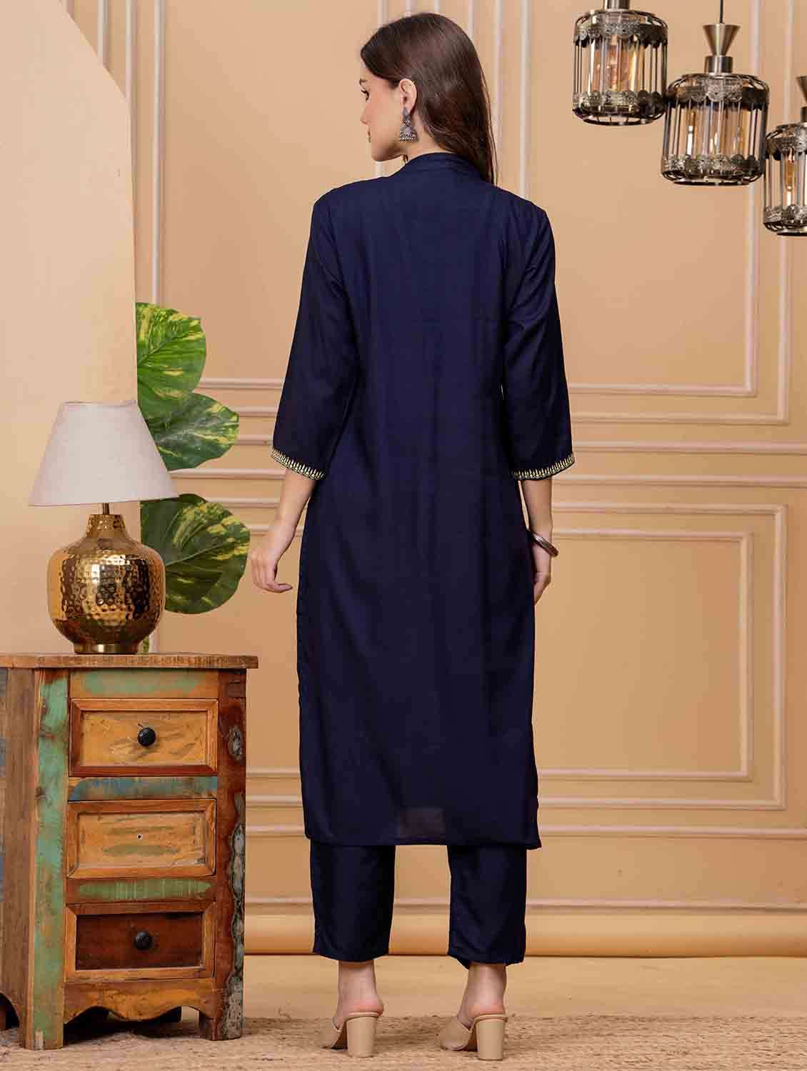 women embroidered three quarter sleeve kurta pant set - 22146660 - Standard Image - 4