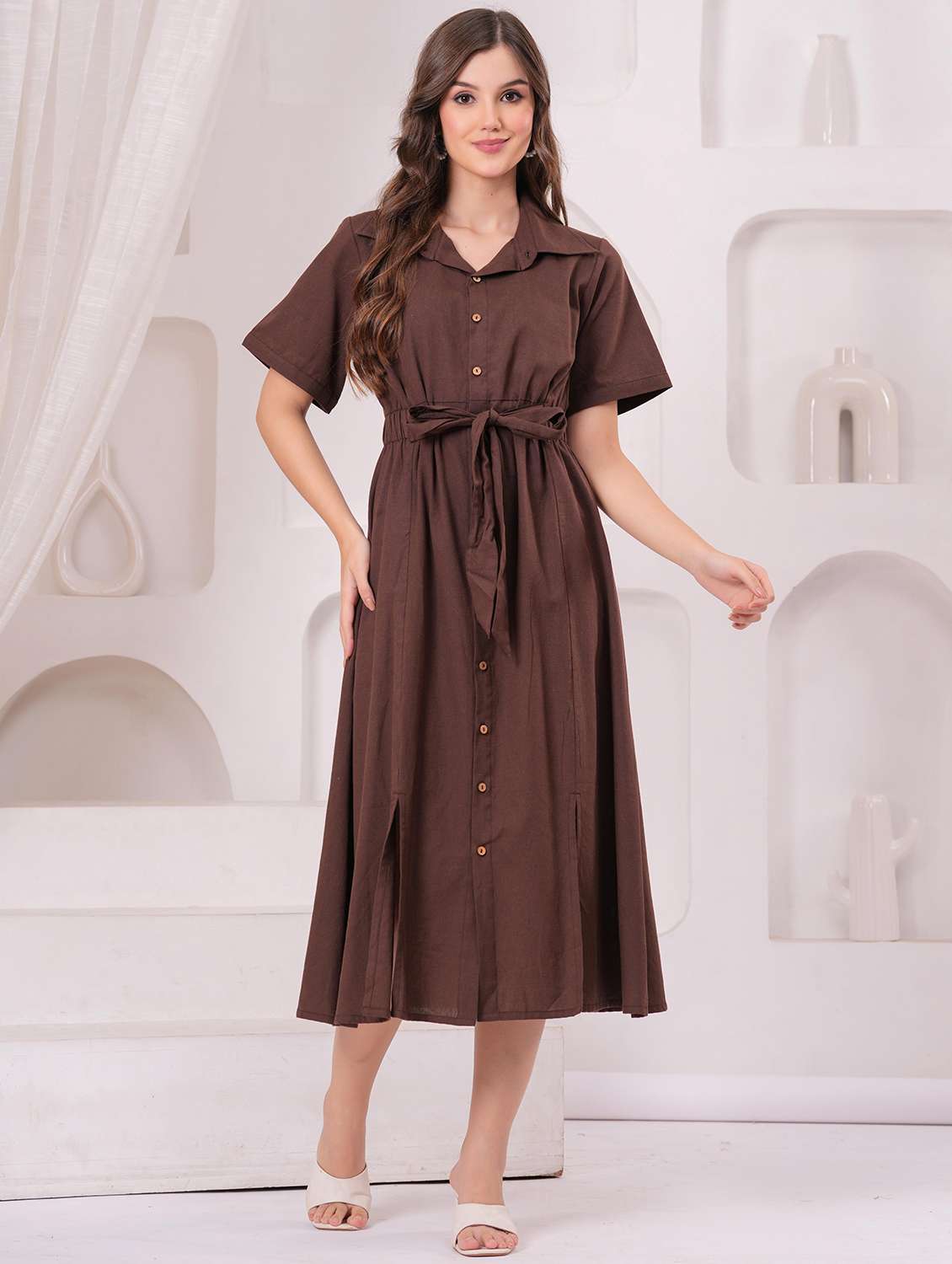 women solid short sleeve refular fit shirt dress - 22146667 -  Standard Image - 1