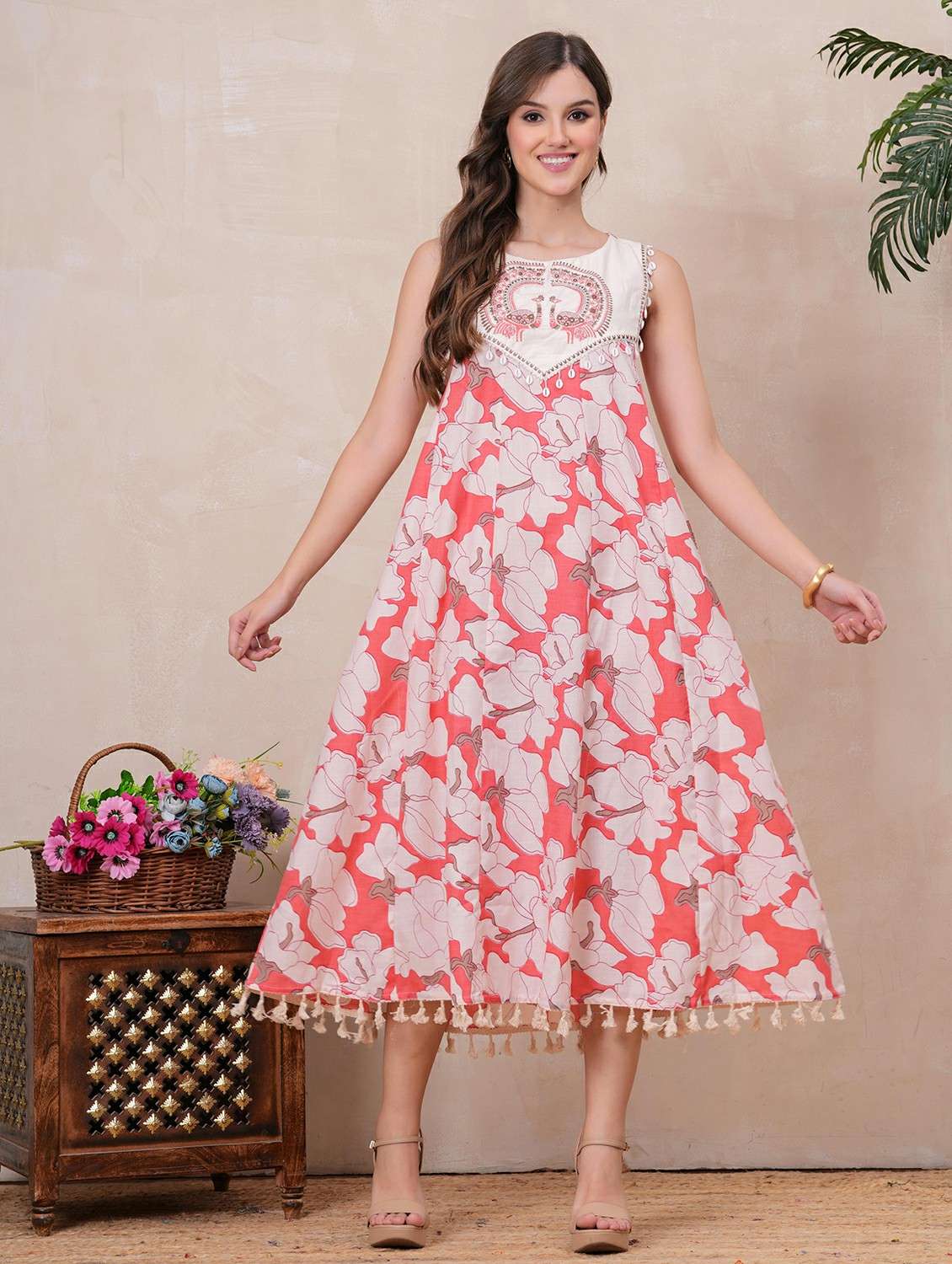 women floral sleeveless a-line ethnic dress - 22146670 - Standard Image - 1