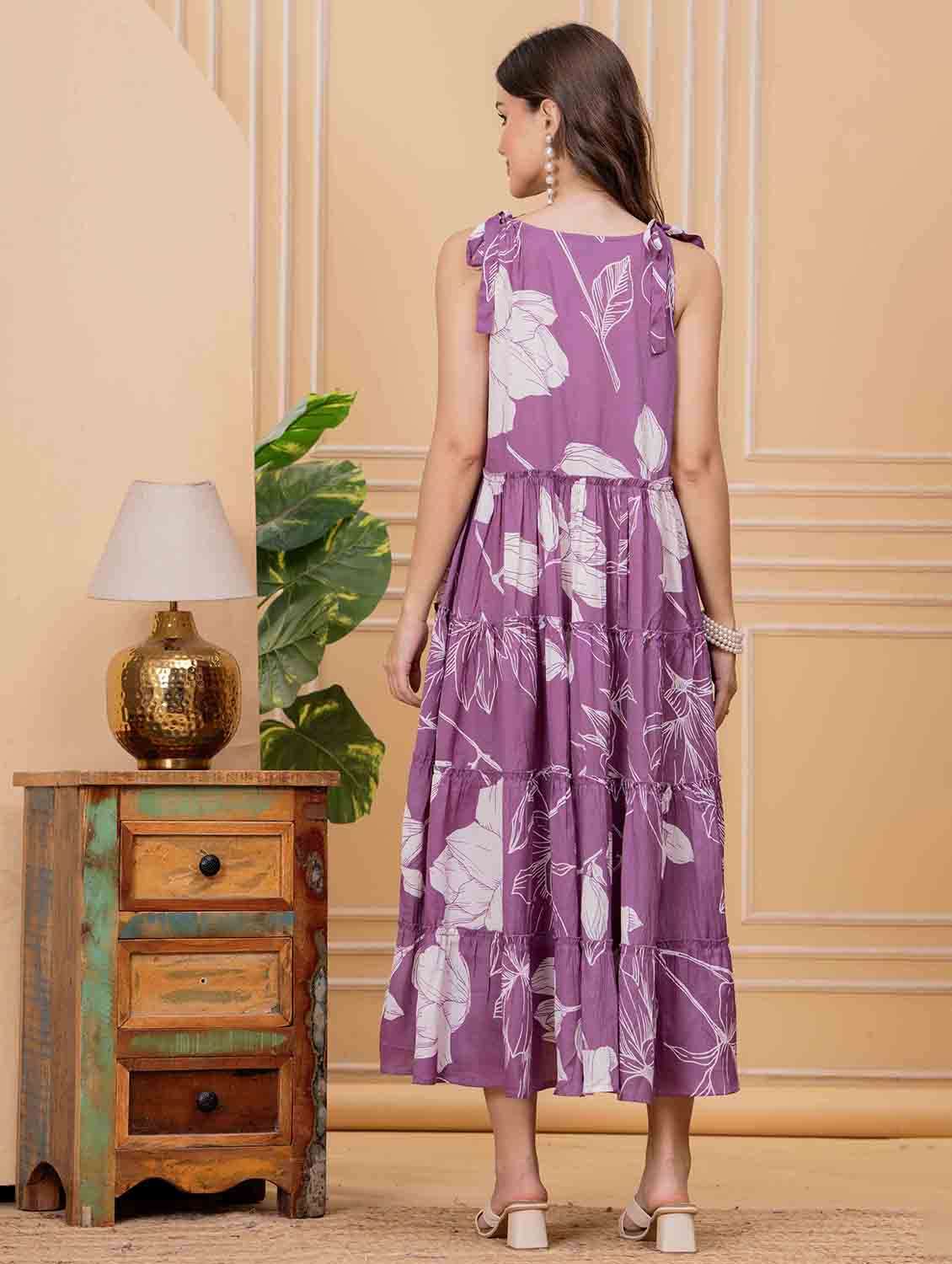 women floral printed shoulder strap tiered dress - 22146675 - Standard Image - 4