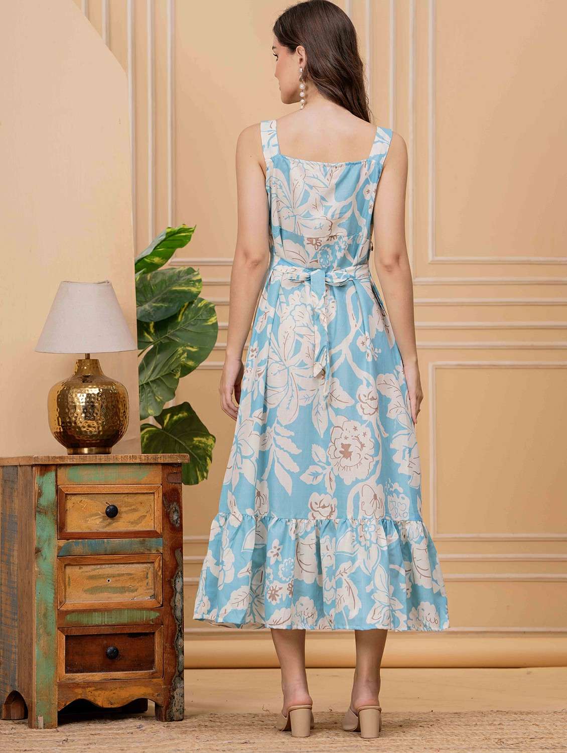women floral sleeveless tiered ethnic dress - 22146677 - Standard Image - 4