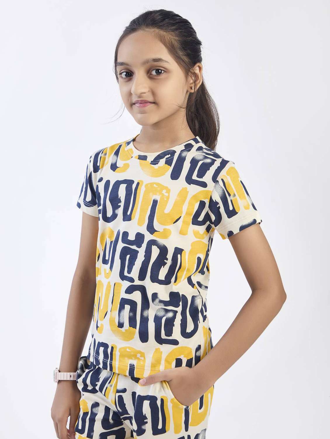 girls printed top & trouser co-ord set - 22146682 - Standard Image - 1