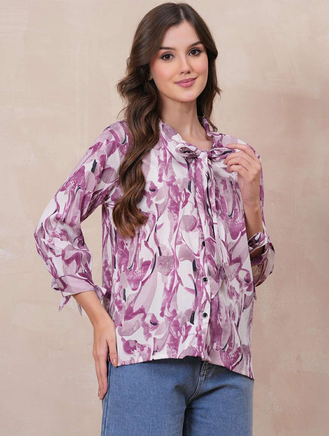women printed three quarter sleeve regular shirt - 22146689 - Standard Image - 1