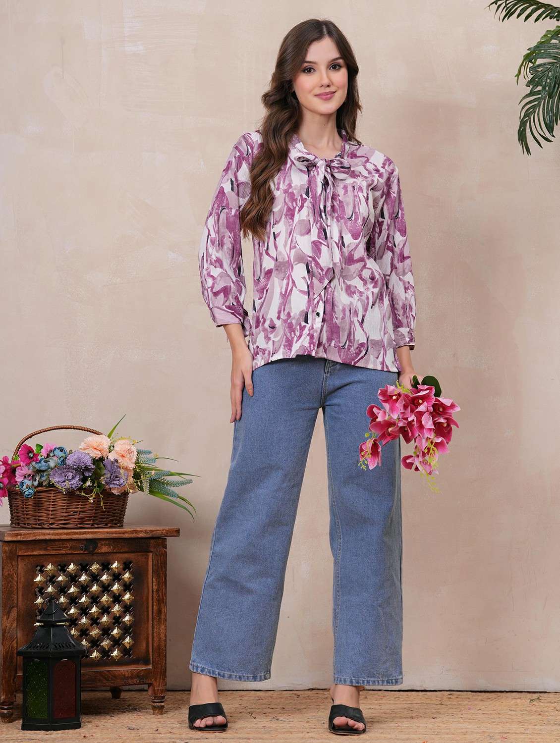 women printed three quarter sleeve regular shirt - 22146689 - Standard Image - 4