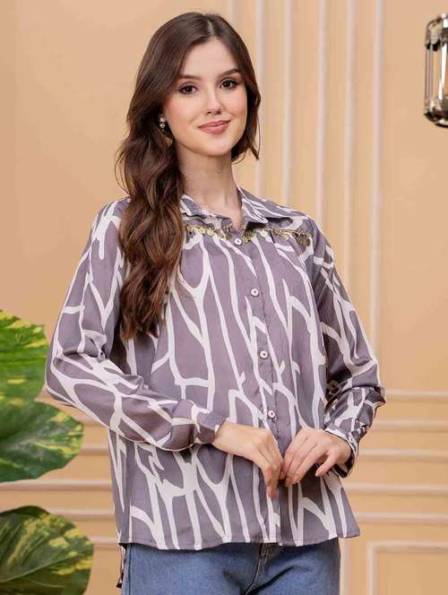 women printed long sleeve regular shirt - 22146694 -  Standard Image - 0