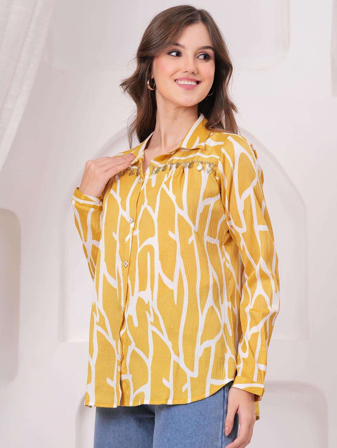 women printed long sleeve regular shirt - 22146695 -  Standard Image - 1