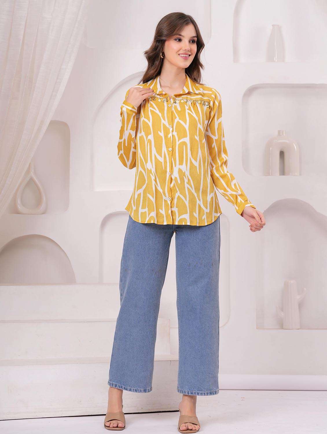 women printed long sleeve regular shirt - 22146695 -  Standard Image - 4