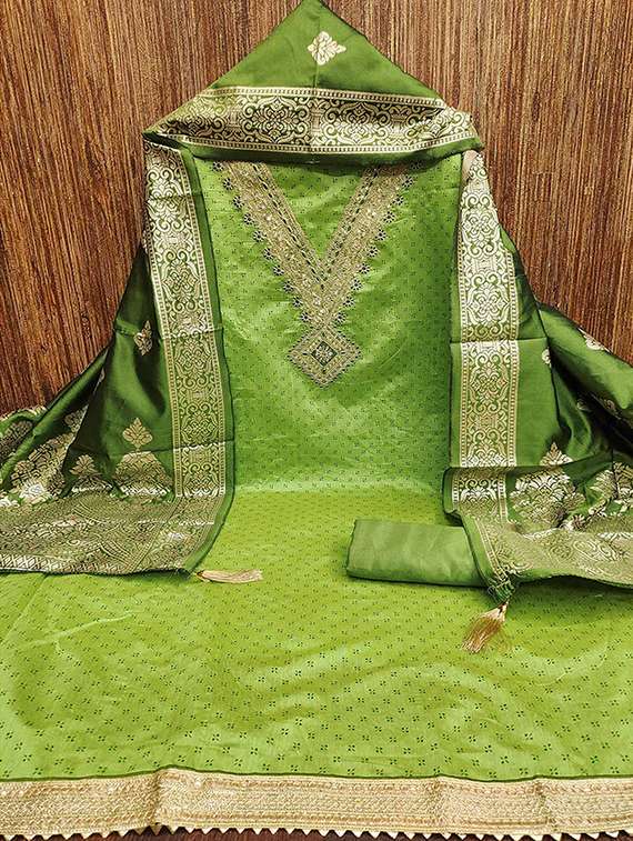 women printed embroidered unstitched suit set - 22146697 -  Standard Image - 1