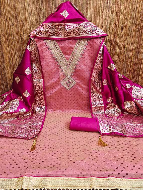 women printed embroidered unstitched suit set - 22146700 -  Standard Image - 1