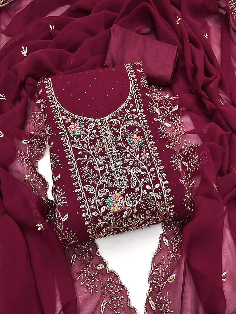 women solid with work unstitched suit set