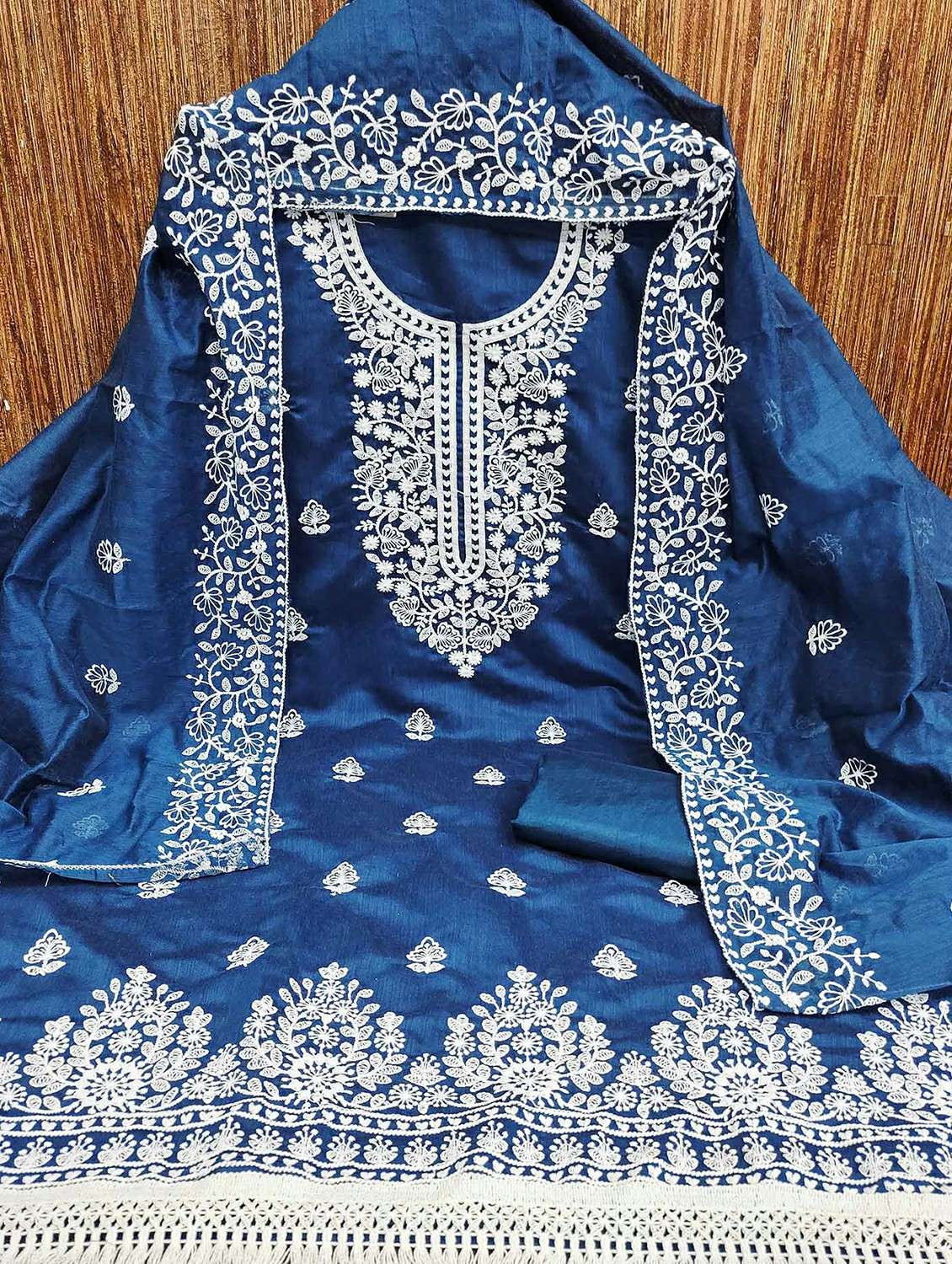 women solid with work embroidered unstitched suit set - 22146723 -  Standard Image - 1