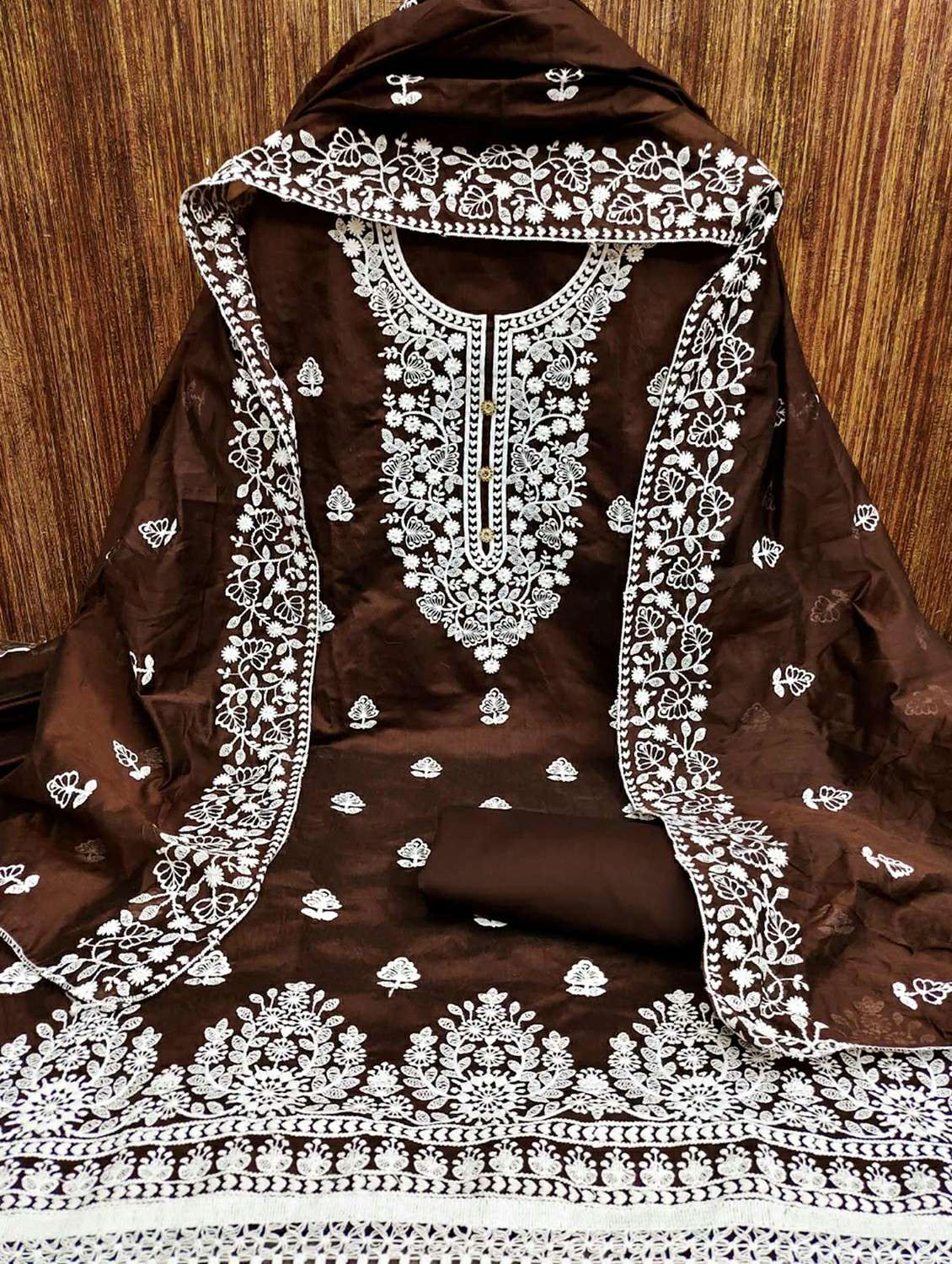 women solid with work embroidered unstitched suit set - 22146724 -  Standard Image - 1