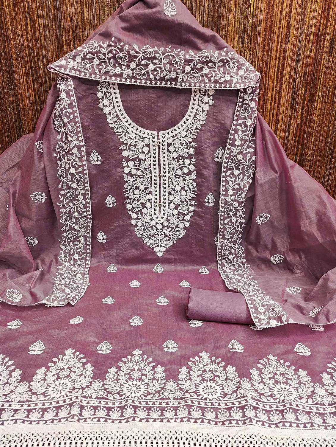 women solid with work embroidered unstitched suit set - 22146730 -  Standard Image - 1