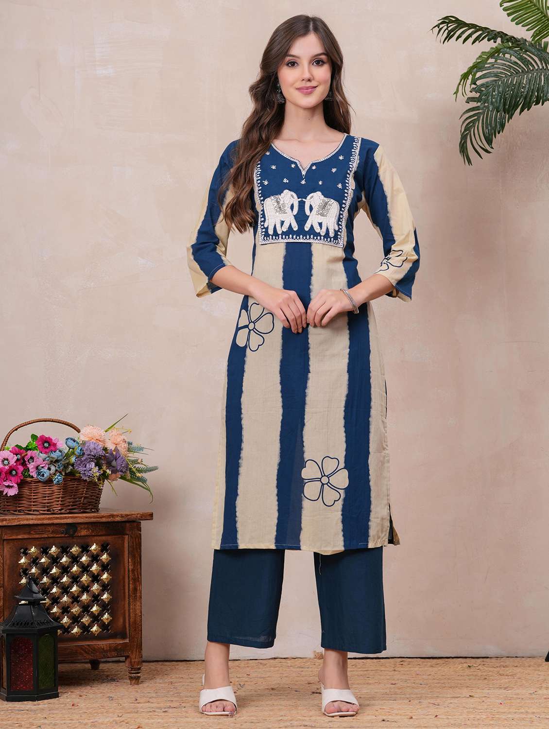 women printed three quarter sleeve kurta pant with dupatta set - 22146741 - Standard Image - 1