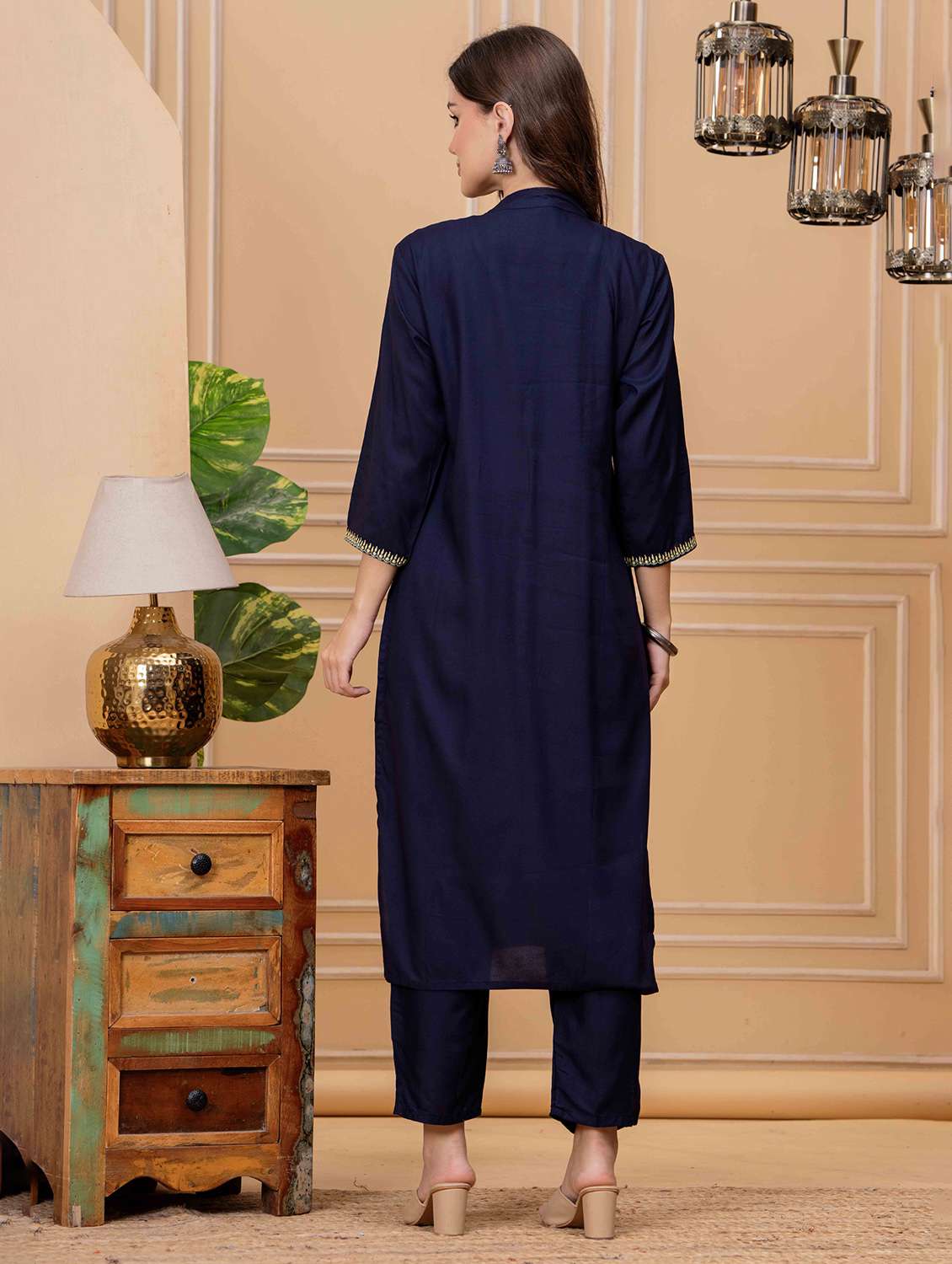 women embroidered three quarter sleeve kurta pant set - 22146752 -  Standard Image - 4