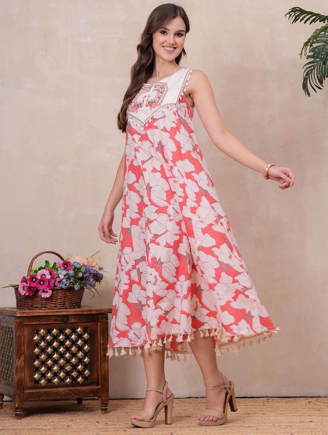 women floral sleeveless a-line ethnic dress - 22146762 - Standard Image - 1
