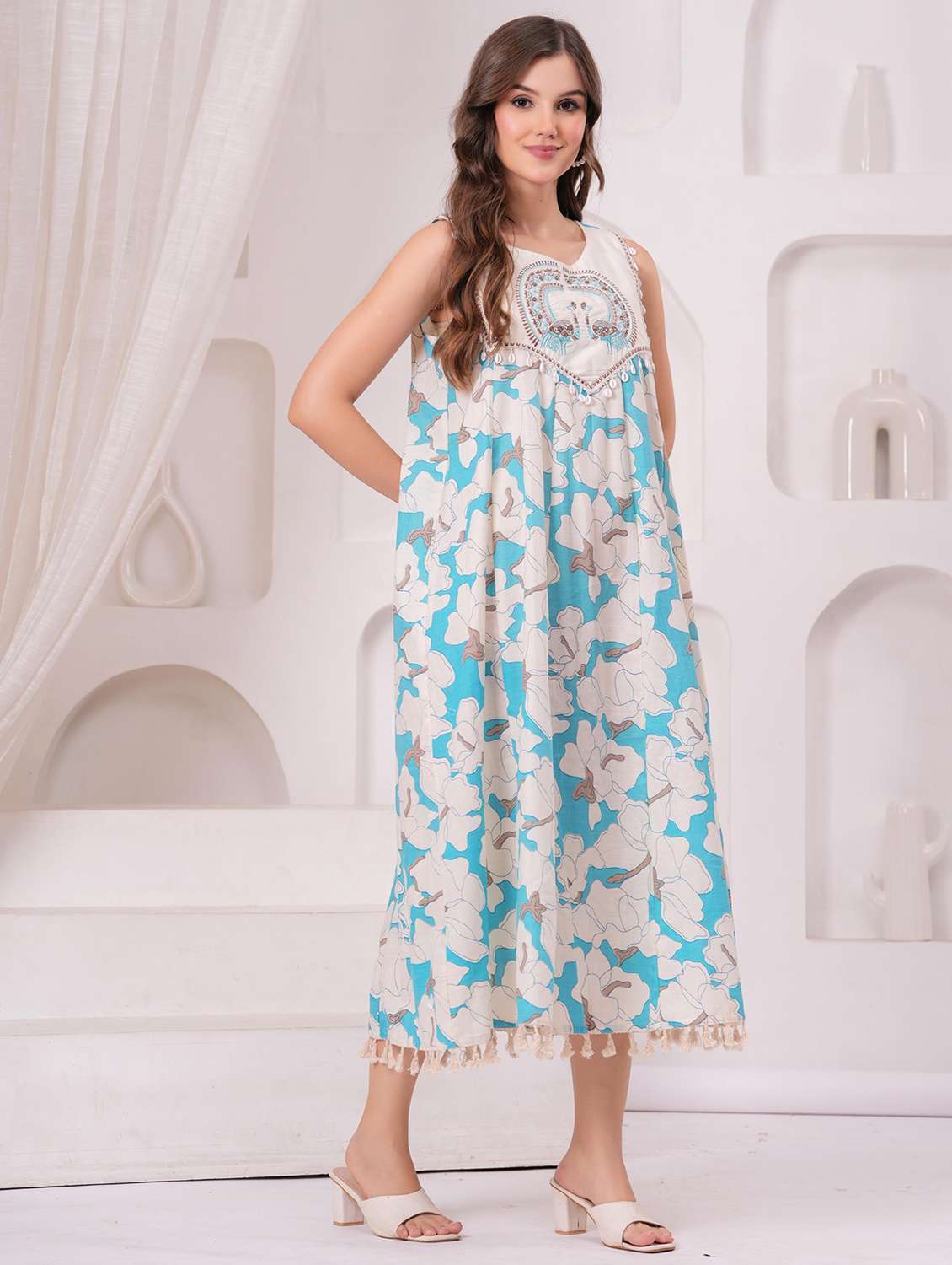 women floral sleeveless a-line ethnic dress - 22146763 -  Standard Image - 1