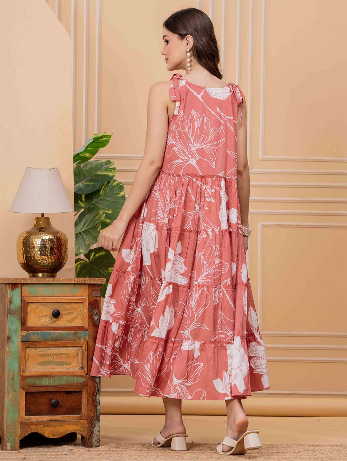 women floral printed shoulder strap tiered dress - 22146766 -  Standard Image - 4