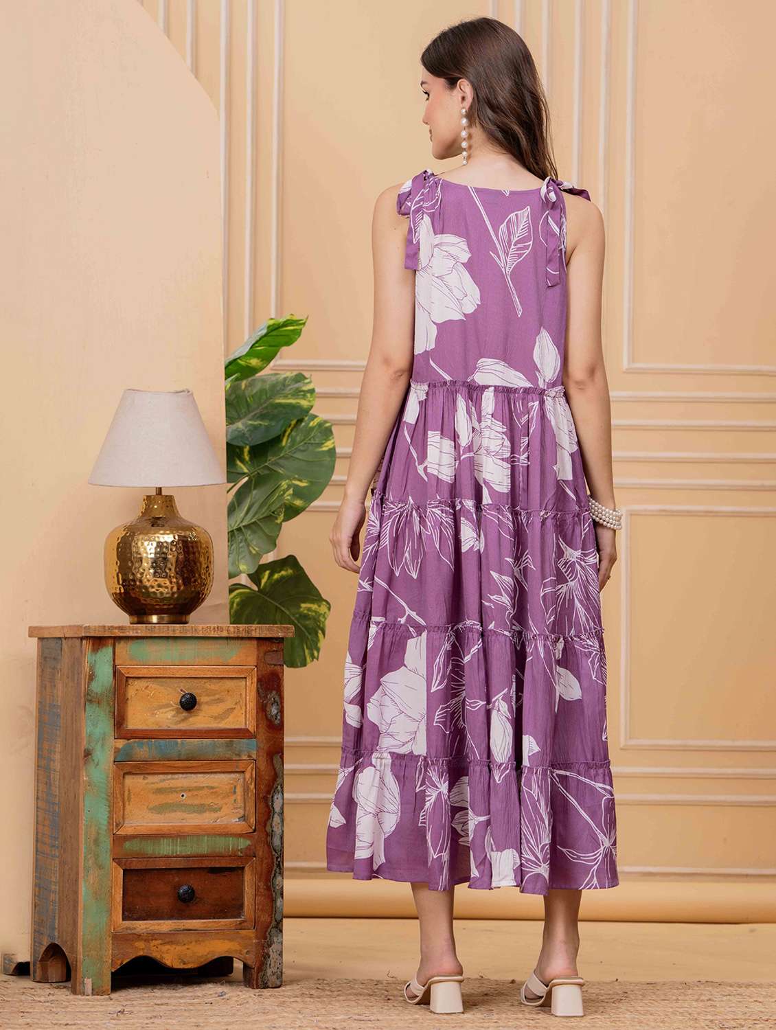 women floral printed shoulder strap tiered dress - 22146767 - Standard Image - 4