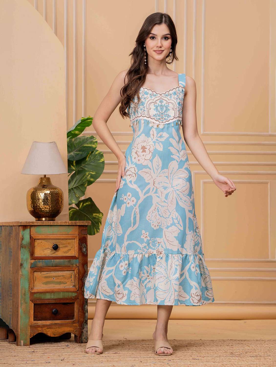 women floral sleeveless tiered ethnic dress - 22146769 -  Standard Image - 1