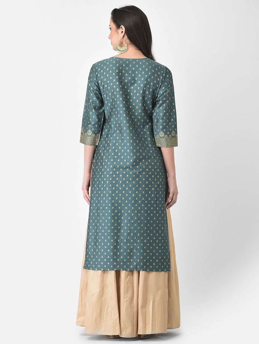 women foil print three quarter sleeve straight kurta - 22146773 -  Standard Image - 4