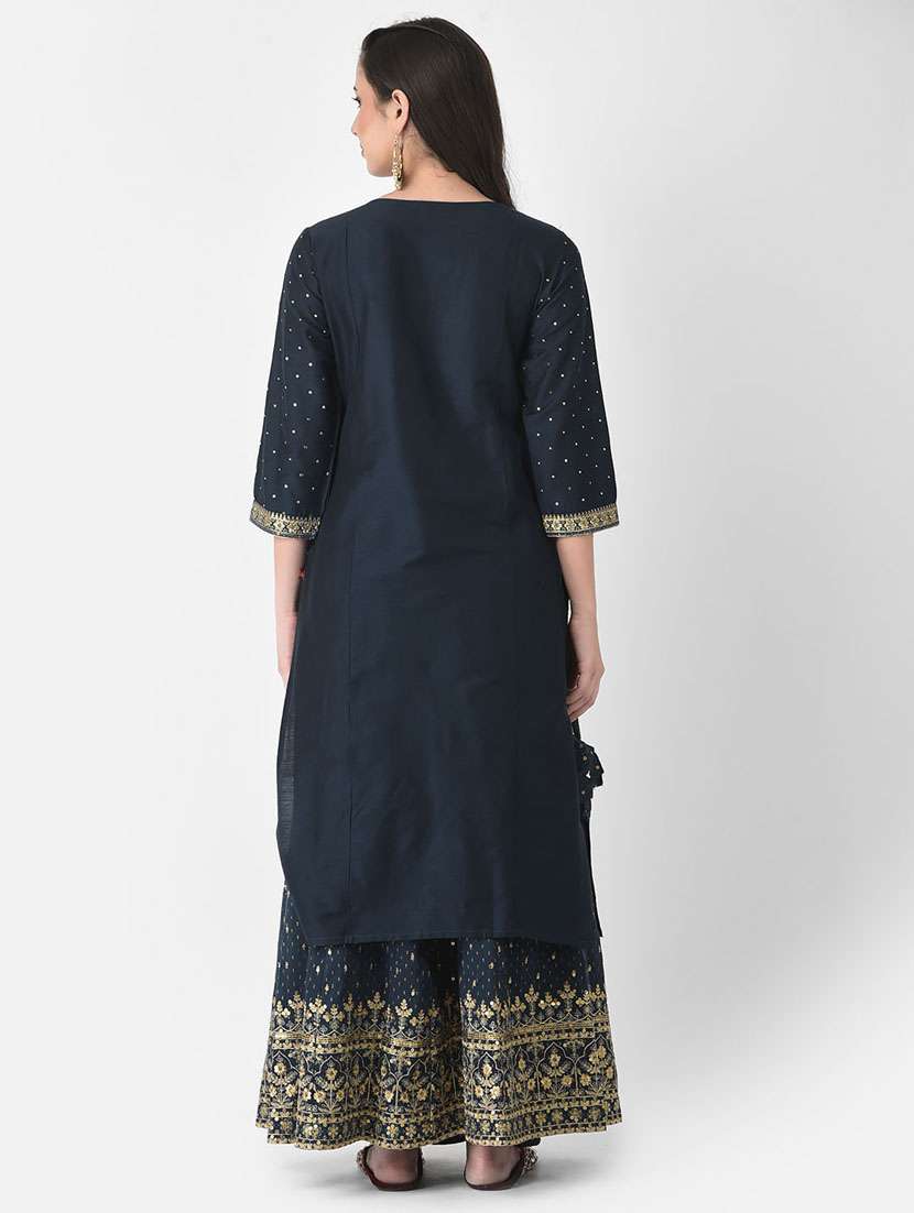women embroidered three quarter sleeve straight kurta - 22146775 -  Standard Image - 4