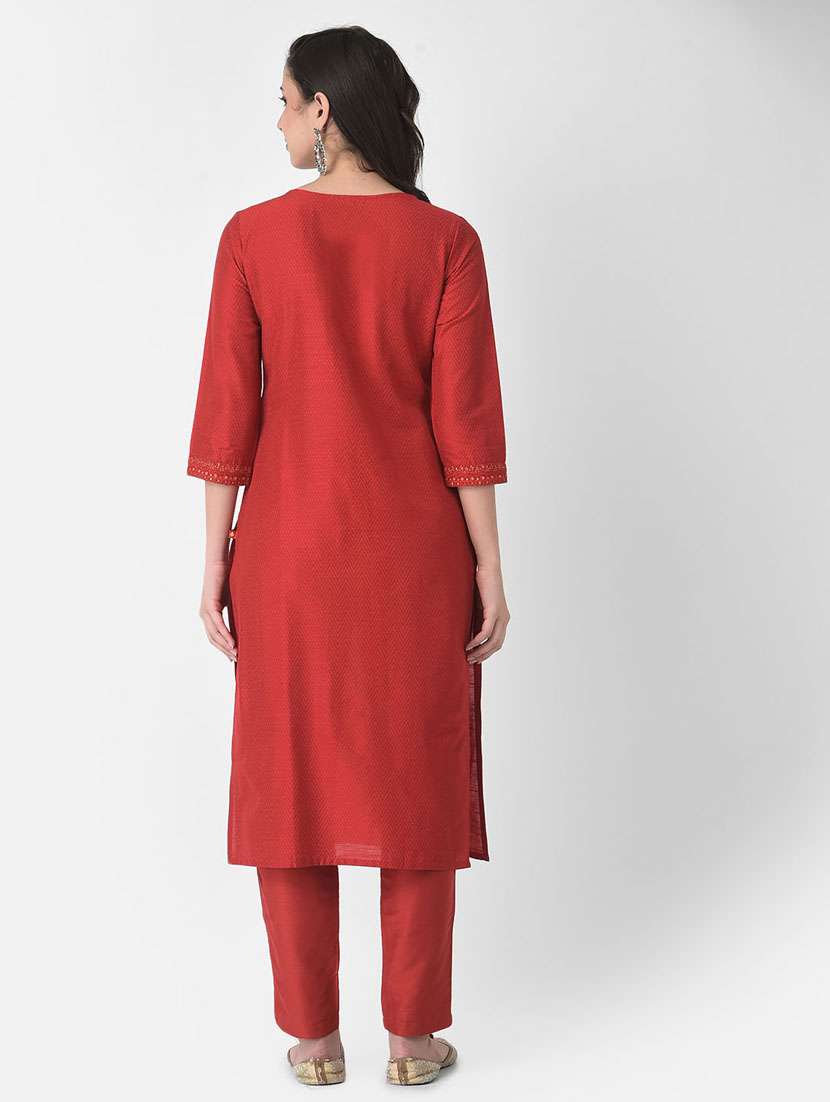 women embroidered three quarter sleeve straight kurta - 22146777 -  Standard Image - 4