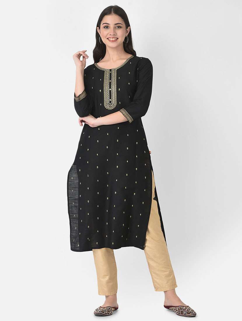 women embroidered three quarter sleeve straight kurta - 22146778 -  Standard Image - 1