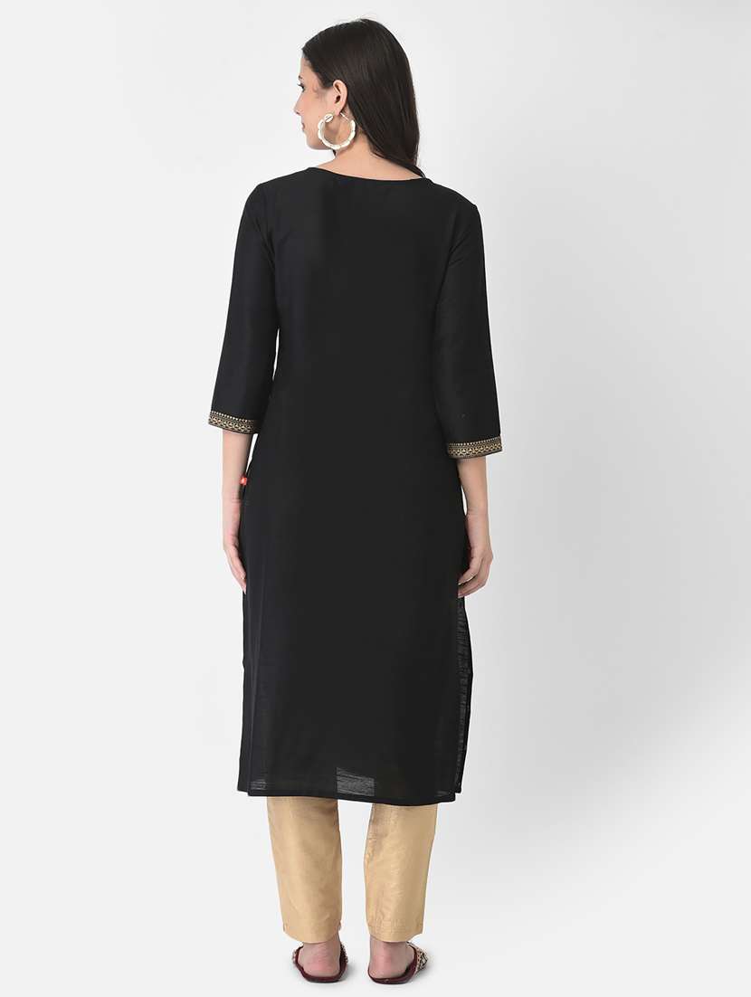 women embroidered three quarter sleeve straight kurta - 22146778 -  Standard Image - 4