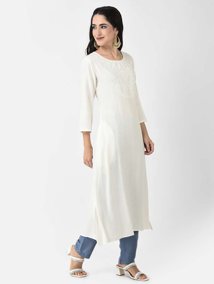 women embroidered three quarter sleeve a-line kurta - 22146783 -  Standard Image - 1