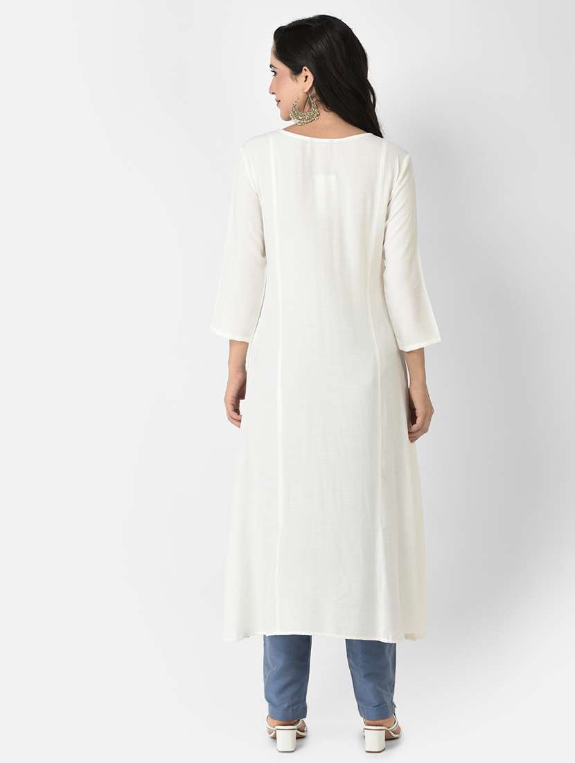 women embroidered three quarter sleeve a-line kurta - 22146783 -  Standard Image - 4