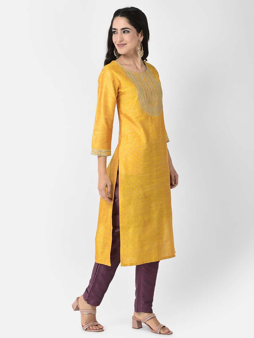 women embroidered three quarter sleeve straight kurta - 22146784 -  Standard Image - 1