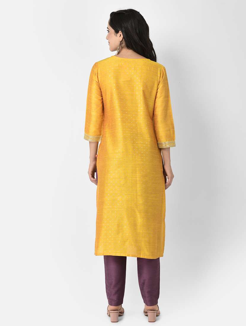 women embroidered three quarter sleeve straight kurta - 22146784 -  Standard Image - 4