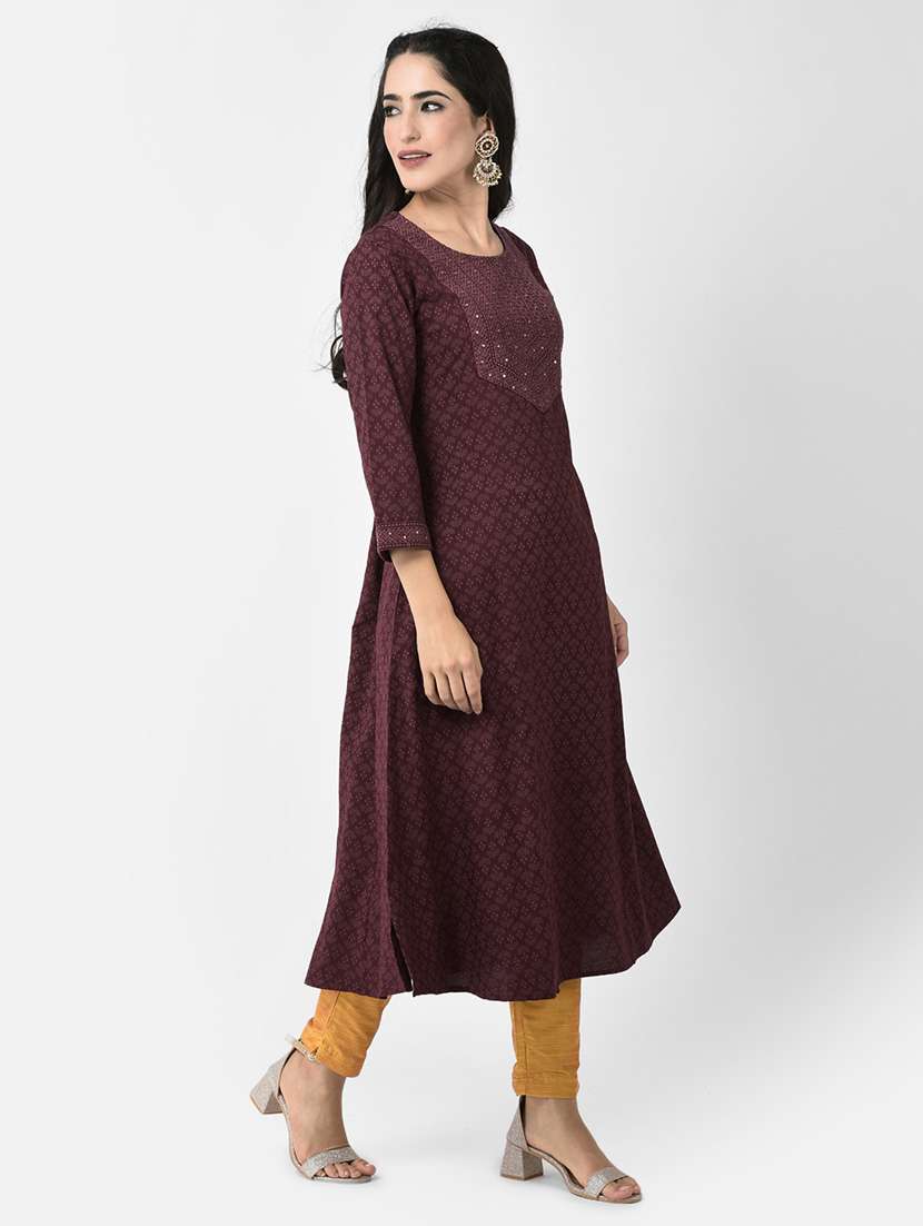 women embroidered three quarter sleeve a-line kurta - 22146787 -  Standard Image - 1