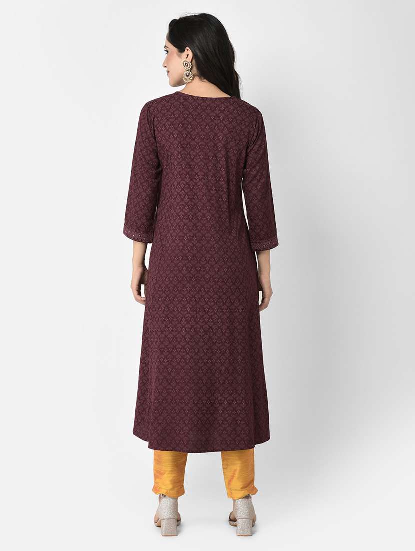 women embroidered three quarter sleeve a-line kurta - 22146787 -  Standard Image - 4