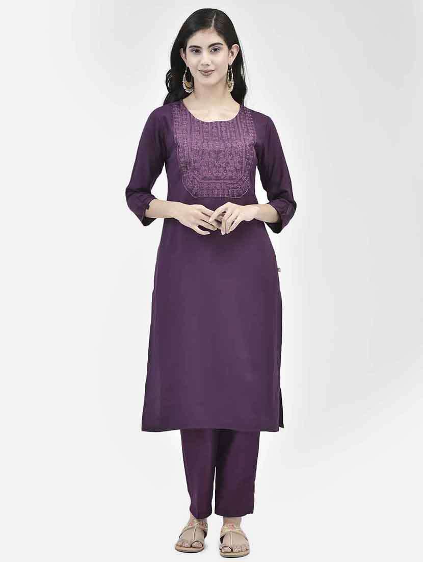 women embroidered three quarter sleeve straight kurta - 22146791 -  Standard Image - 1