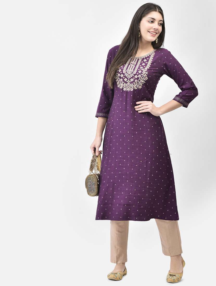 women printed three quarter sleeve a-line kurta - 22146796 -  Standard Image - 1