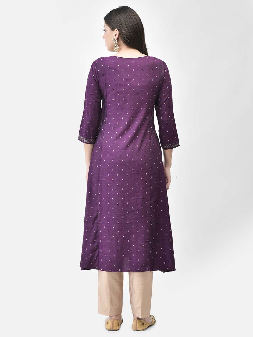 women printed three quarter sleeve a-line kurta - 22146796 -  Standard Image - 4