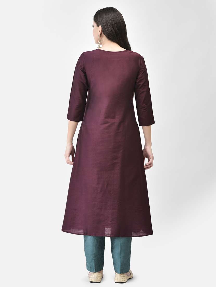 women embroidered three quarter sleeve a-line kurta - 22146797 -  Standard Image - 4