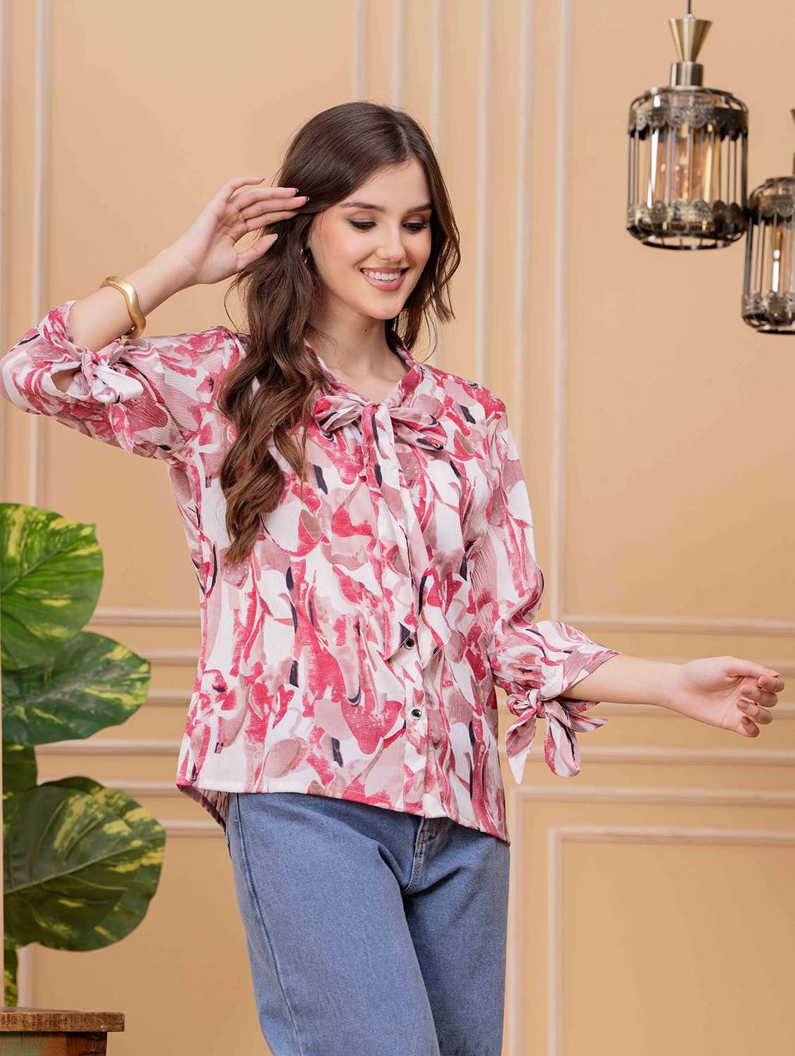 women printed three quarter sleeve shirt - 22146798 -  Standard Image - 1