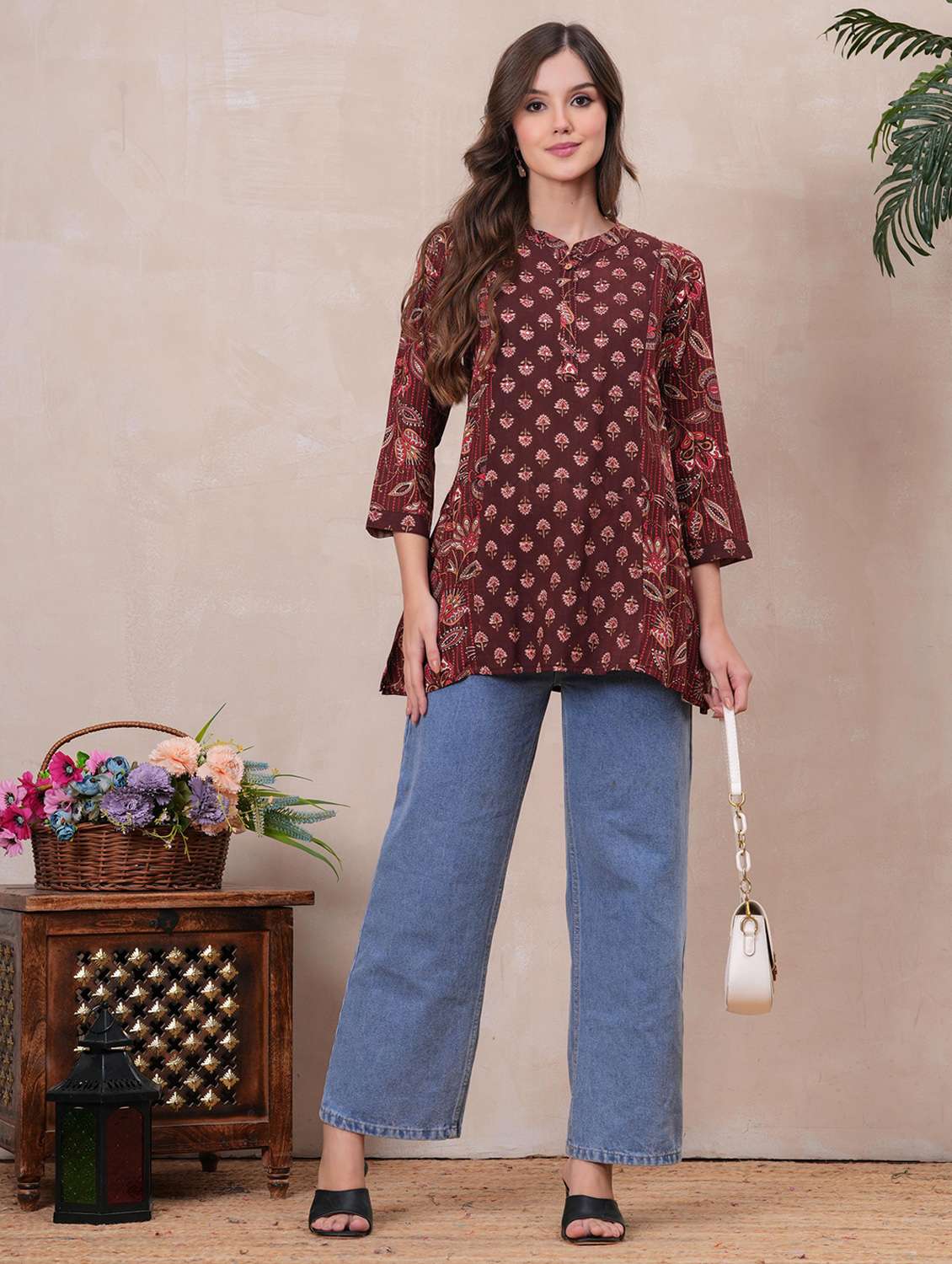 women floral printed three quarter sleeve ethnic top - 22146809 -  Standard Image - 4
