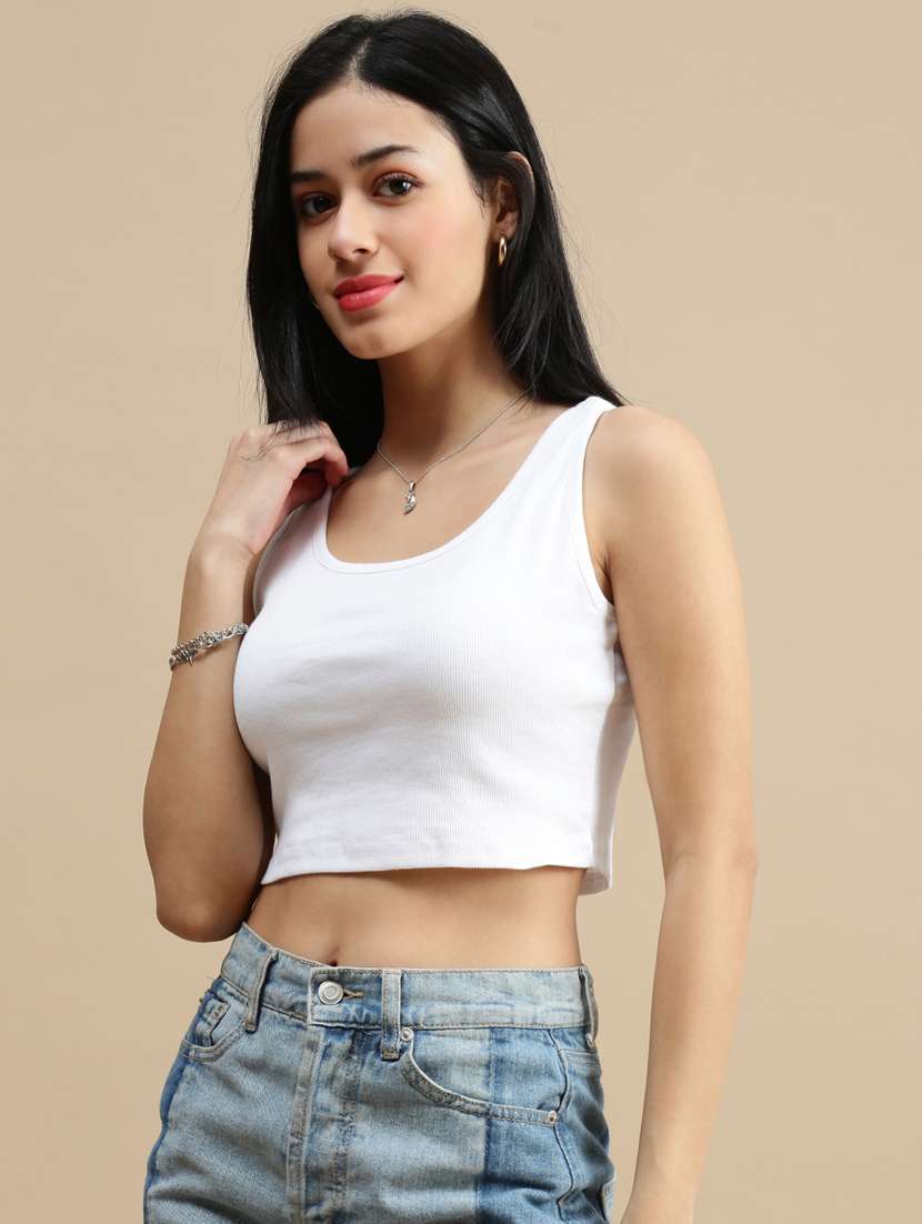 women solid sleeveless crop top - 22146878 -  Standard Image - 1