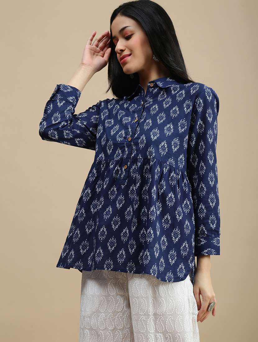 women solid puff sleeve a-line kurti - 22146881 -  Standard Image - 1
