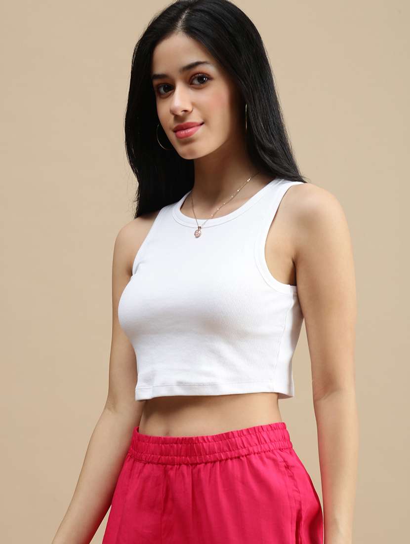 women solid sleeveless crop top - 22146882 -  Standard Image - 1