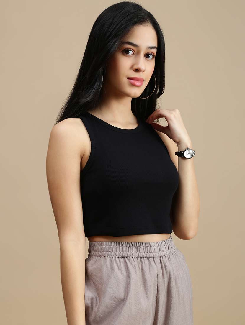women solid sleeveless crop top - 22146883 -  Standard Image - 1