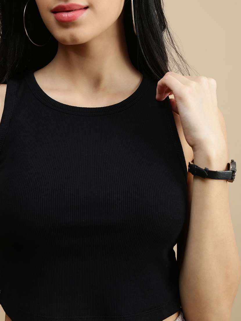 women solid sleeveless crop top - 22146883 -  Standard Image - 4