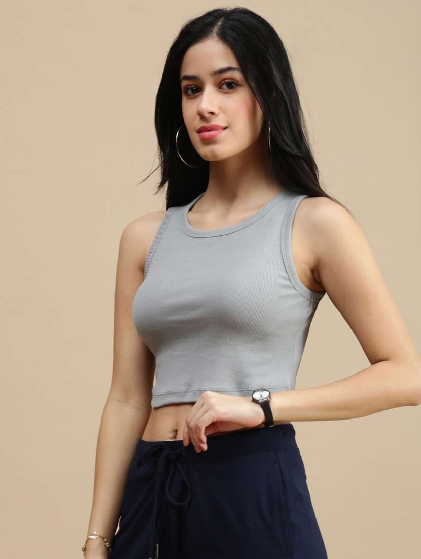 women solid sleeveless crop top - 22146884 -  Standard Image - 1