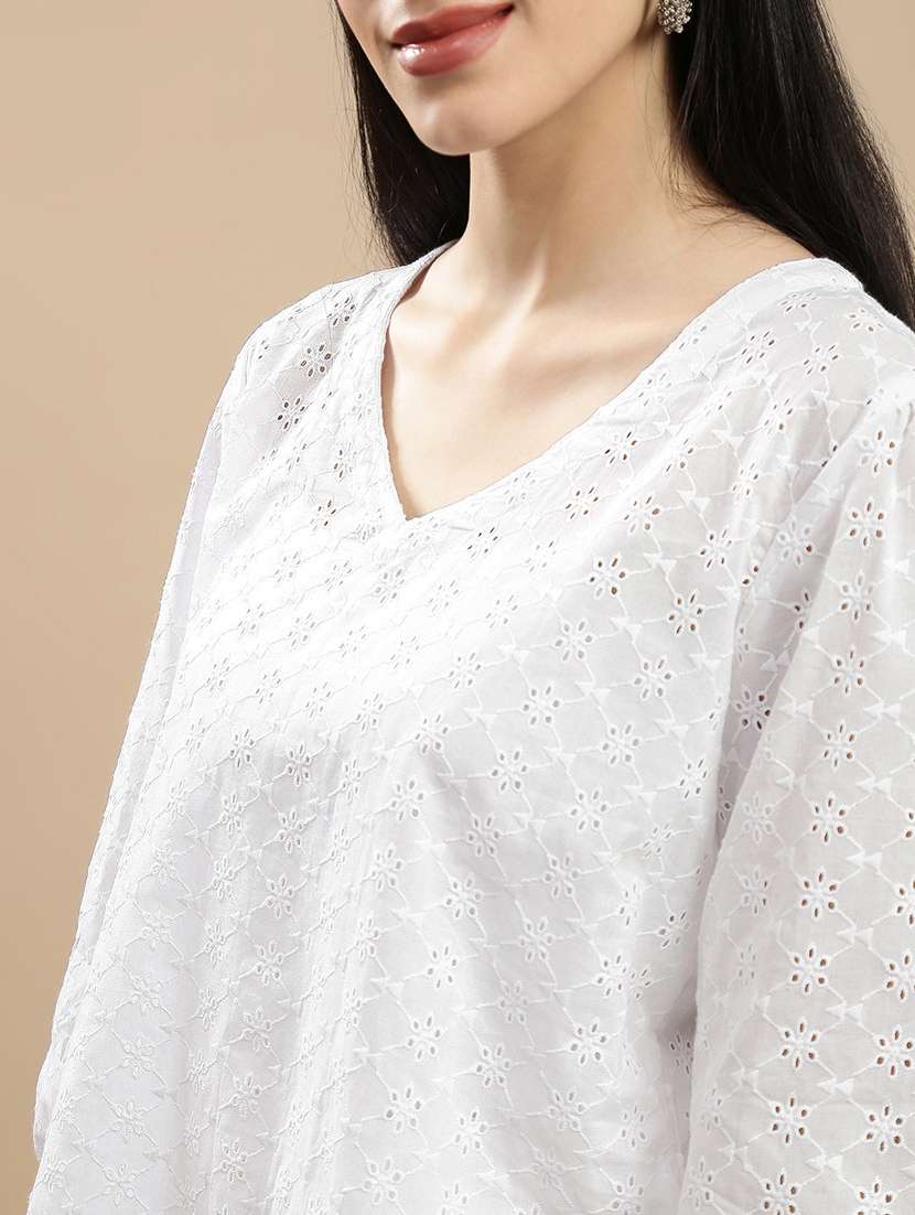 women solid schiffli puff sleeve regular top - 22146888 -  Standard Image - 4